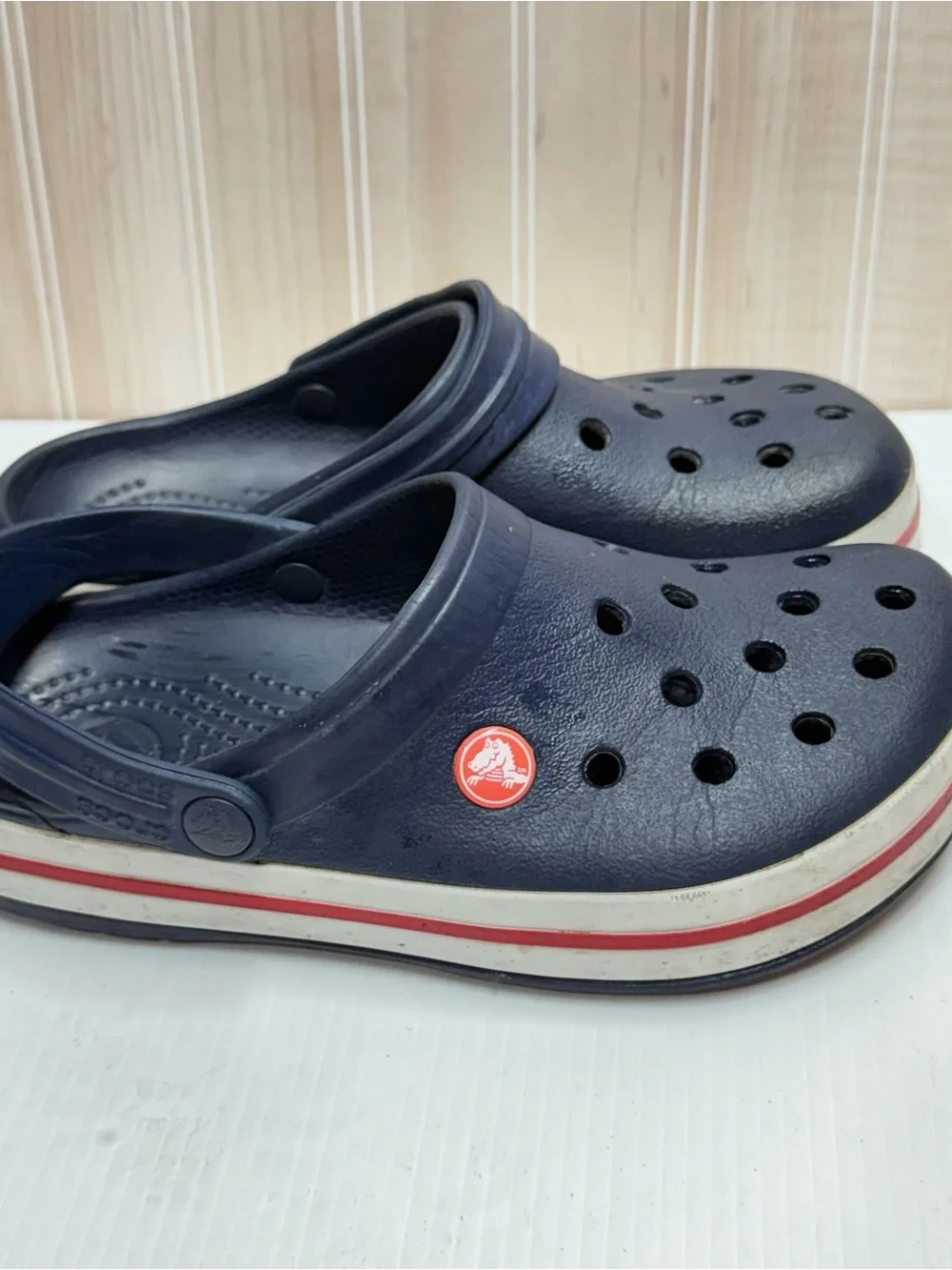 CROCS Kids Navy Clogs with Red Stripe